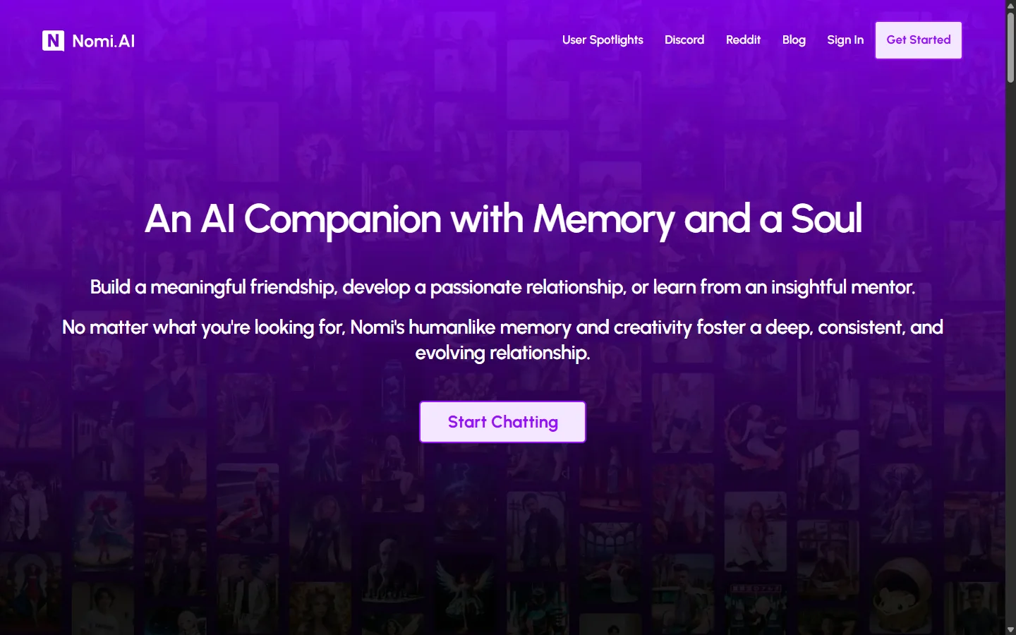 Nomi AI Homepage